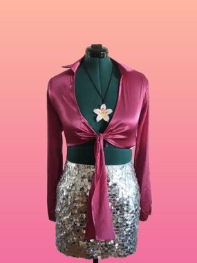 Julia Women's Satin Tie-Front Crop Top - Rose